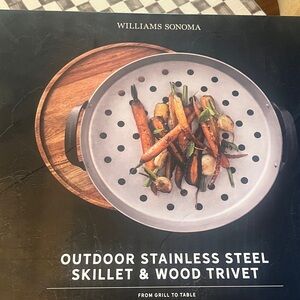 Williams Sonoma Stainless Steel Skillet with Natural Wood Trivet